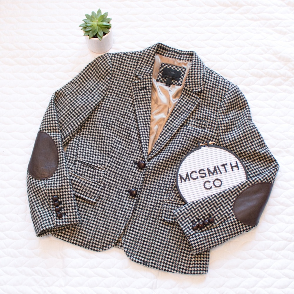 J. Crew Leather and Houndstooth Schoolboy Blazer
